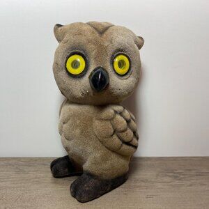 Flocked Owl Coin Piggy Bank Vintage Collectible